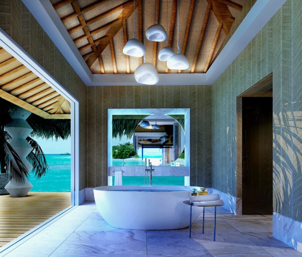 Los Roques, Venezuela, overwater bungalow resort concept render