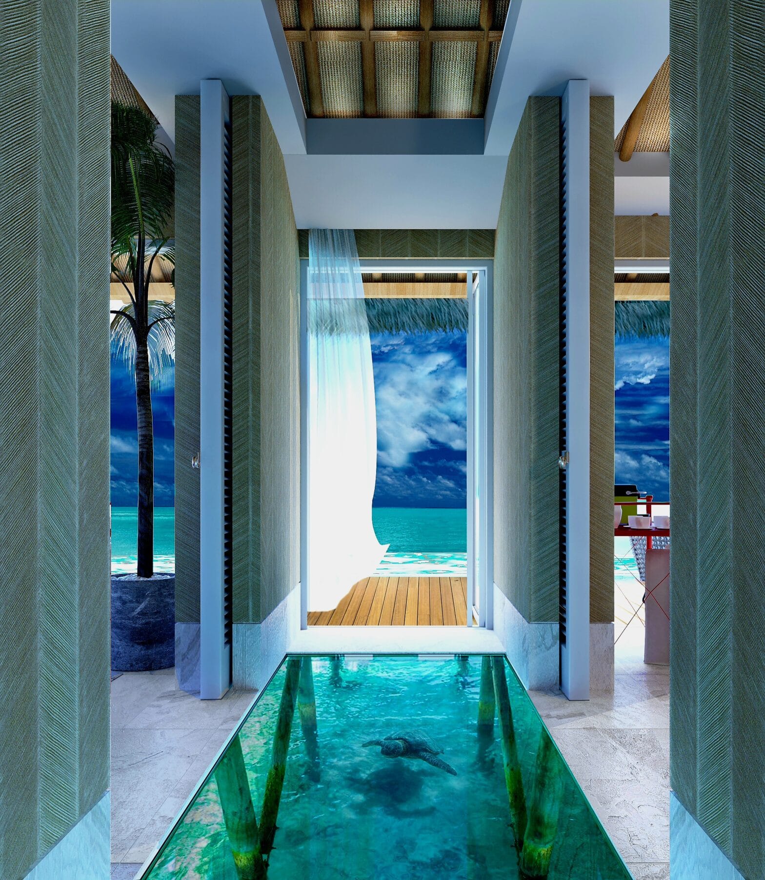Luxurious room with ocean view, biophilic-designed wellness resort