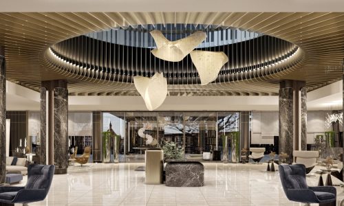 Luxury wellness interior designed by Ozge Fettahlioglu – biophilic hotel suite with timber, natural stone and greenery, by Cocoplum Wellness Design.