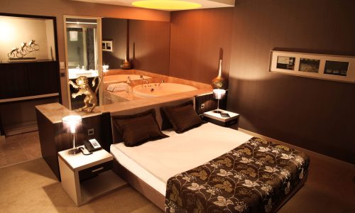 Luxury wellness interior designed by Ozge Fettahlioglu – biophilic hotel suite with timber, natural stone and greenery, by Cocoplum Wellness Design.