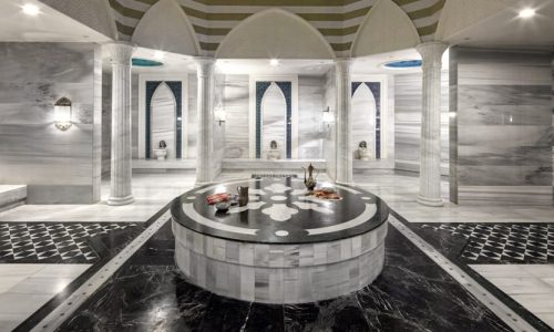 Luxury wellness interior designed by Ozge Fettahlioglu – biophilic hotel suite with timber, natural stone and greenery, by Cocoplum Wellness Design.