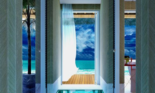 Luxurious room with ocean view, biophilic-designed wellness resort