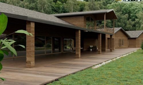 Concept exterior view of Almaty Hunting Lodge, Kazakhstan, in progress