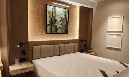 Completed 1:1 prototype guestroom, bedroom, confidential hotel brand