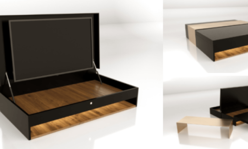 Custom coffee table with concealed TV storage, Cocoplum furniture design