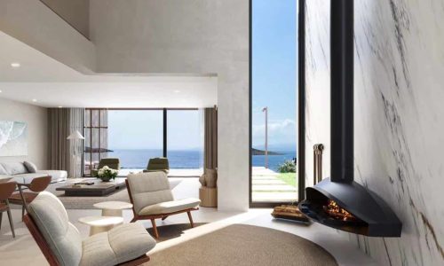 Living room with sea view at Ovoo Bodrum residences, Bitez, Bodrum, Türkiye